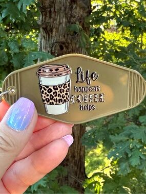 Vintage style motel key 3.5” keychain coffee lover gift idea